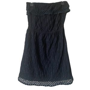 TRINA TURK strapless tiered mini dress - black Gold Metallic Stripes sz 4 small